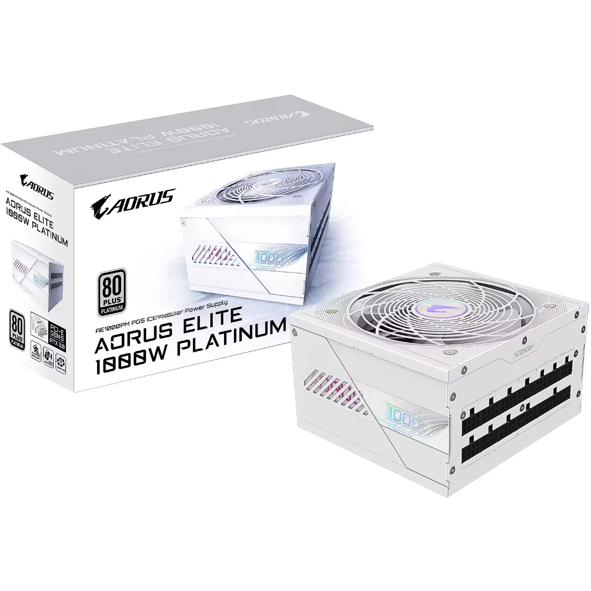 Gigabyte AORUS ELITE PSU GP-AE1000PM ICE, Full Modular, 1000W 80+ Platinum, PCIe 5.1 - White