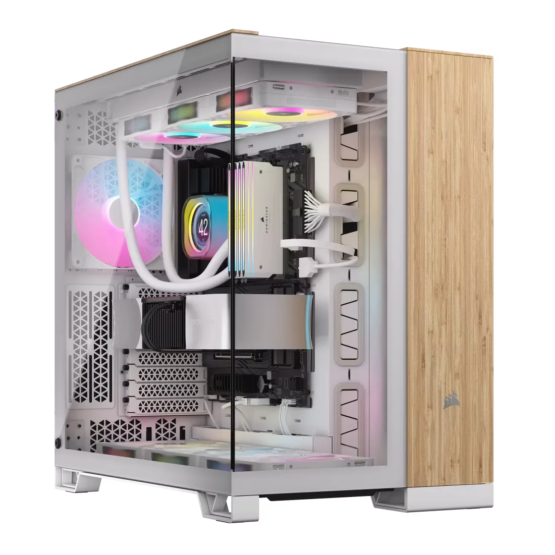 CORSAIR 6500X TEMPERED GLASS MT BAMBOO WOOD CASE RGB