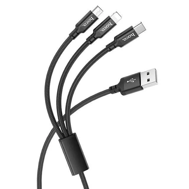 Hoco X14 3‑in1 Cable Micro+ iP+Type‑C