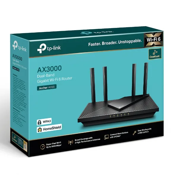 TP-Link Archer AX55 (AX3000) Dual Band Gigabit Wi-Fi 6 Router